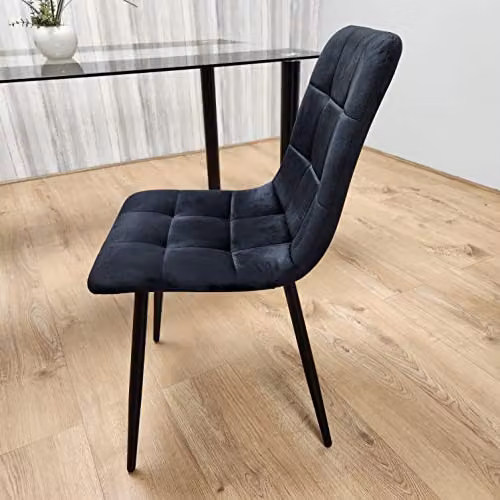 Kosy Koala Black and Transparent Glass Dining Set with 4 Black Tufted Velvet Chairs, W/D/H: 120 x 70 x 75 cm – 3