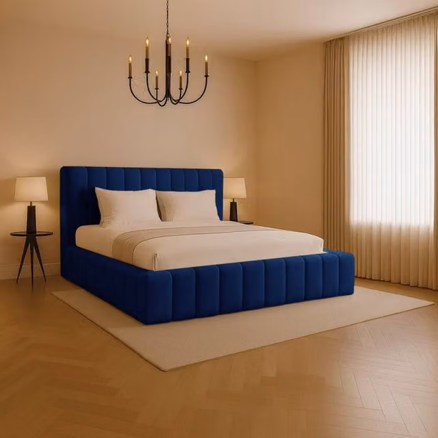 Desire Deco Kingston Modern Blue Velvet Upholstered Single Bed Frame (90 x 190 cm)