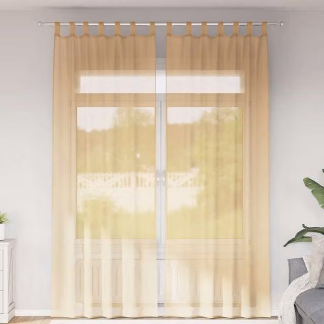 Berkfield Home Sand Brown Voile Curtains with Rod Pockets, 2 Pack