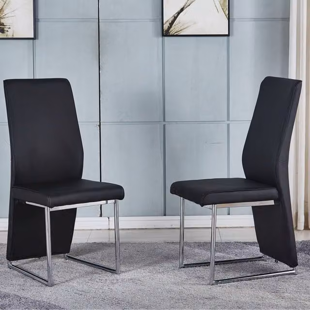 Modernique Angela Set of 4 Black Faux Leather Chairs