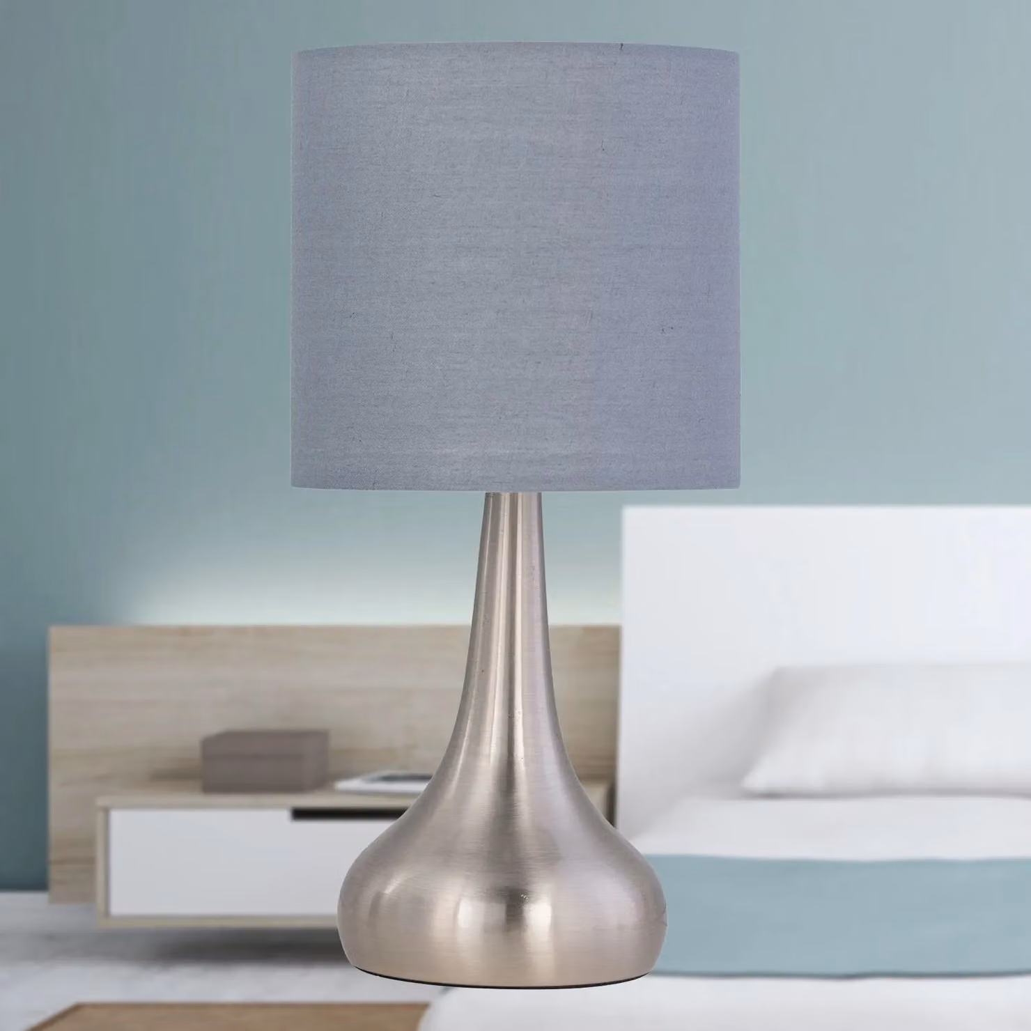 First Choice Lighting Romana Set of 2 Touch Operated Table Lamp Bases in Brushed Chrome Silver, Diameter: 23 cm – 2