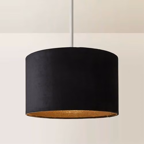 ValueLights Reni Modern Black Velvet Cylinder Drum Ceiling Lamp Shade, Width: 25 cm