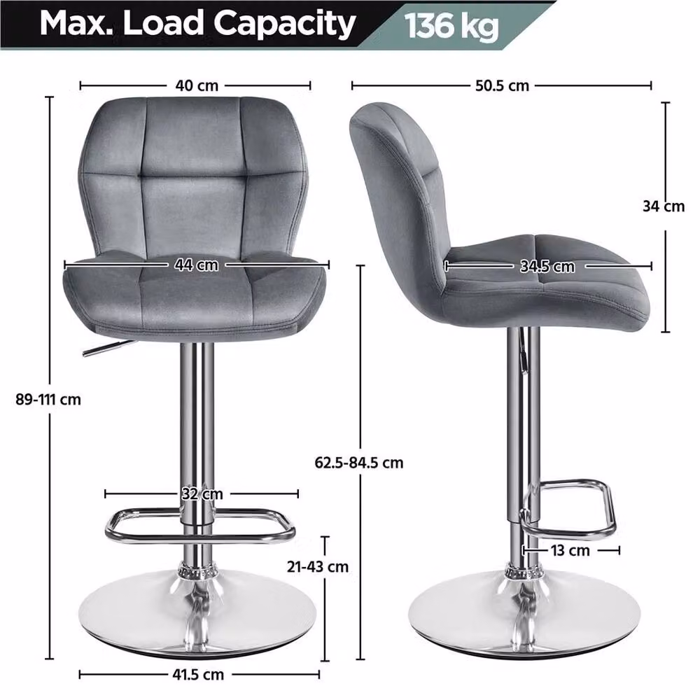 VOGREX Set of 2 Dark Grey Velvet Swivel Bar Stools with Backrest – 2