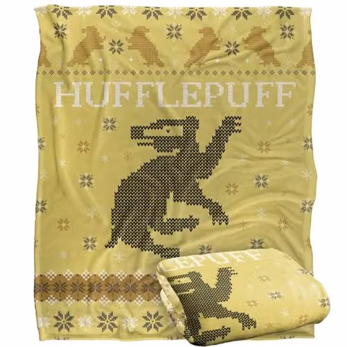 LOGOVISION Harry Potter Hufflepuff Ugly Christmas Sweater Throw Blanket, Multicolour, W/D/H: 152 x 127 cm