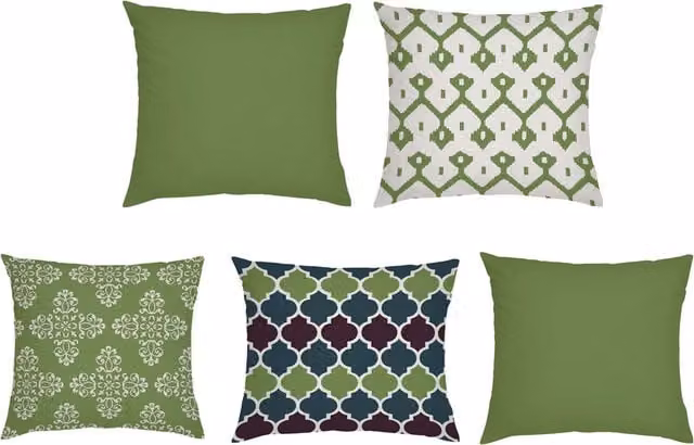 Gardenista Moroccan Print Outdoor Garden Scatter Cushion Cover in Green and Beige Floral Design