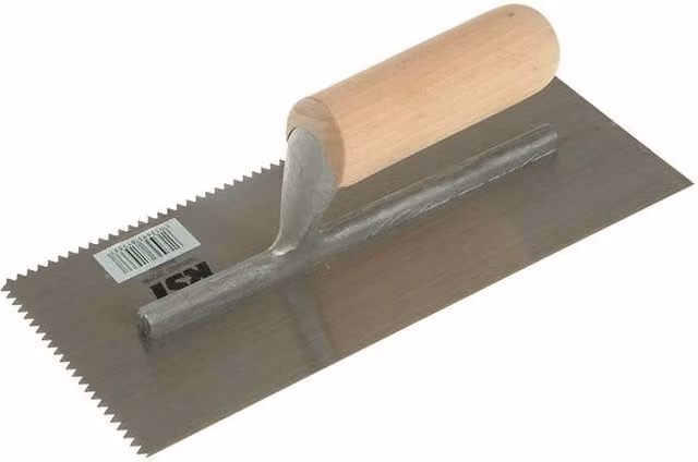 R.S.T. Silver Notched Trowel with 5mm V-Notches and Wooden Handle