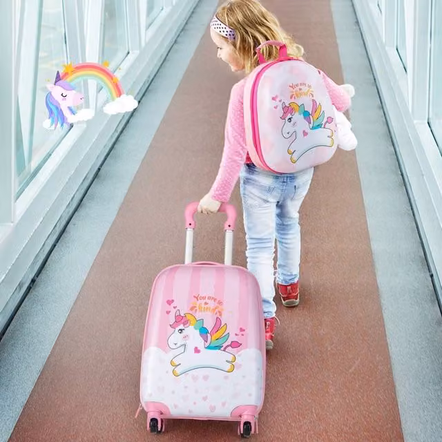 Costway Kids Luggage Set with 12 inch Backpack and 16 inch Suitcase, Pink – 1