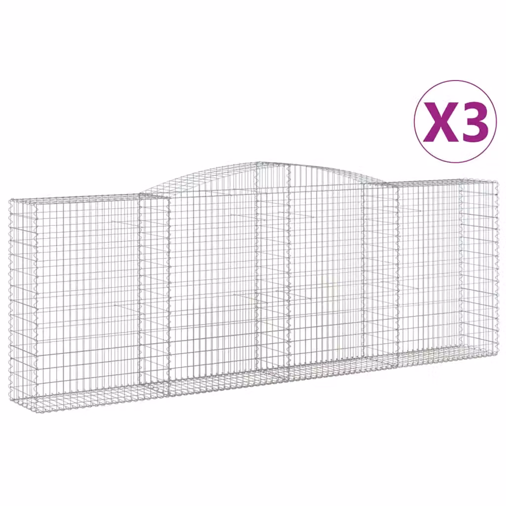 Berkfield Home Arched Gabion Baskets, 3 Piece Set, Silver Galvanised Steel, W: 400 cm, D: 50 cm, H: 140-160 cm – 2
