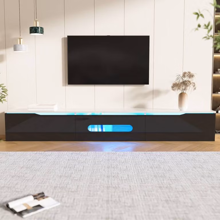 BTM Black and White High-Gloss TV Cabinet with 16-Colour LED, W: 180 cm