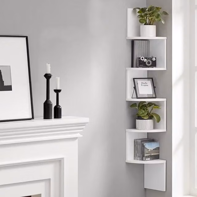 VASAGLE 5 Tier White Wall Mounted Corner Shelf for Display and Decoration – 1