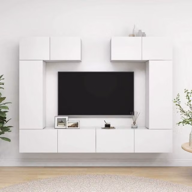 Berkfield Home 6 Piece Modern White Engineered Wood TV Cabinet Set for your Living Room