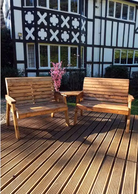 Samuel Alexander Rustic Brown Pine 4 Seater Garden Furniture Set with Angled Tray
