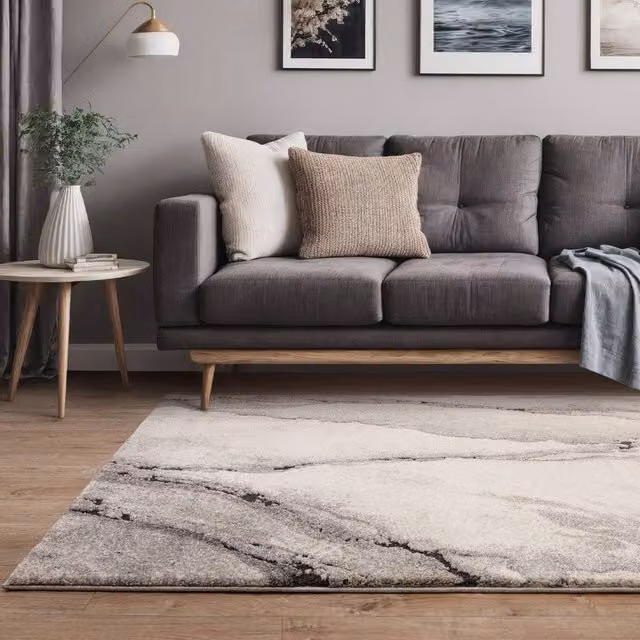 The Rug Shop UK Grey Abstract Modern Machine Woven Stain-Resistant Rug, W: 200 cm, D: 290 cm