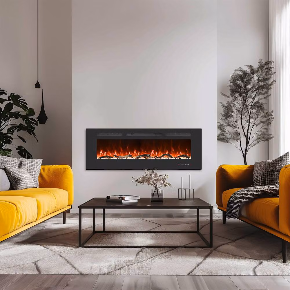 Valuxhome 1500W Recessed Wall Electric Fireplace with 13 Colours and Timer, Black, W: 122 cm, H: 45 cm, D: 15 cm – 6