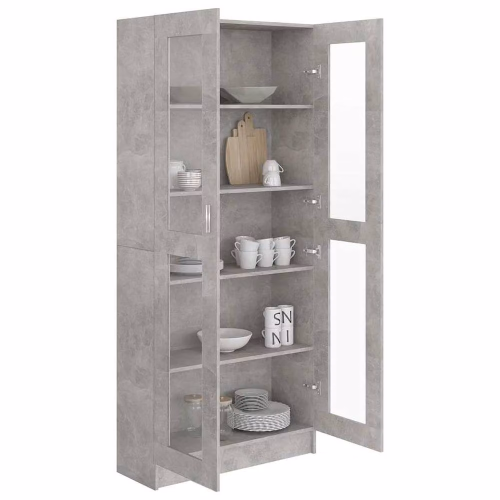 Berkfield Home Vitrine Cabinet in Concrete Grey with Glass Doors, W/D/H: 82.5 x 30.5 x 185.5 cm – 2