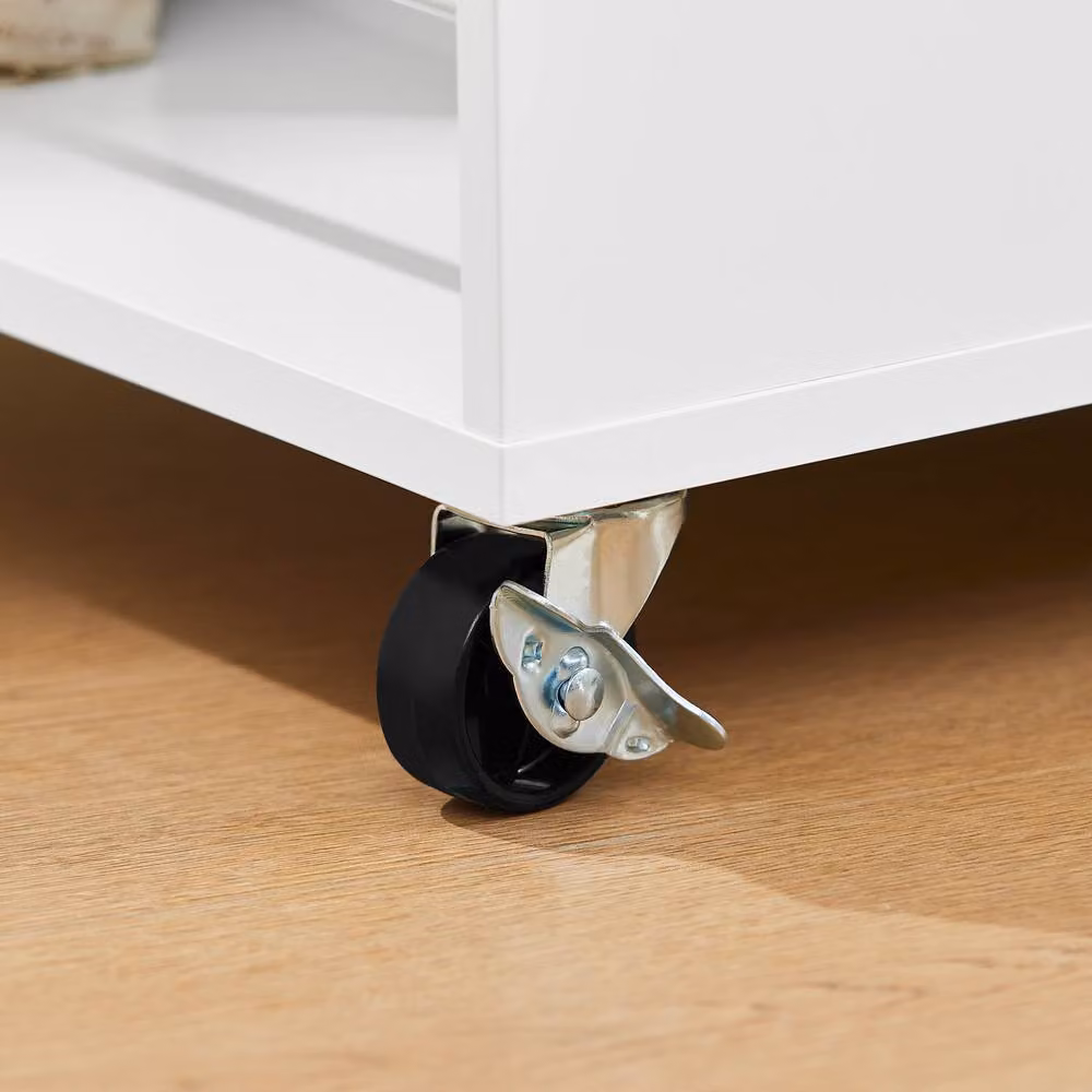 SoBuy Country House Kitchen Trolley with Rubberwood Top in White – 2