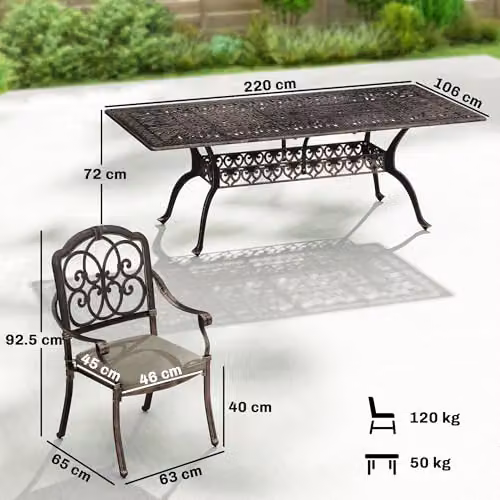 Outsunny 9 Piece Cast Aluminium Garden Dining Set, 8 Seater, Bronze Tone, W/D/H: 106 x 72 x 82 cm – 5