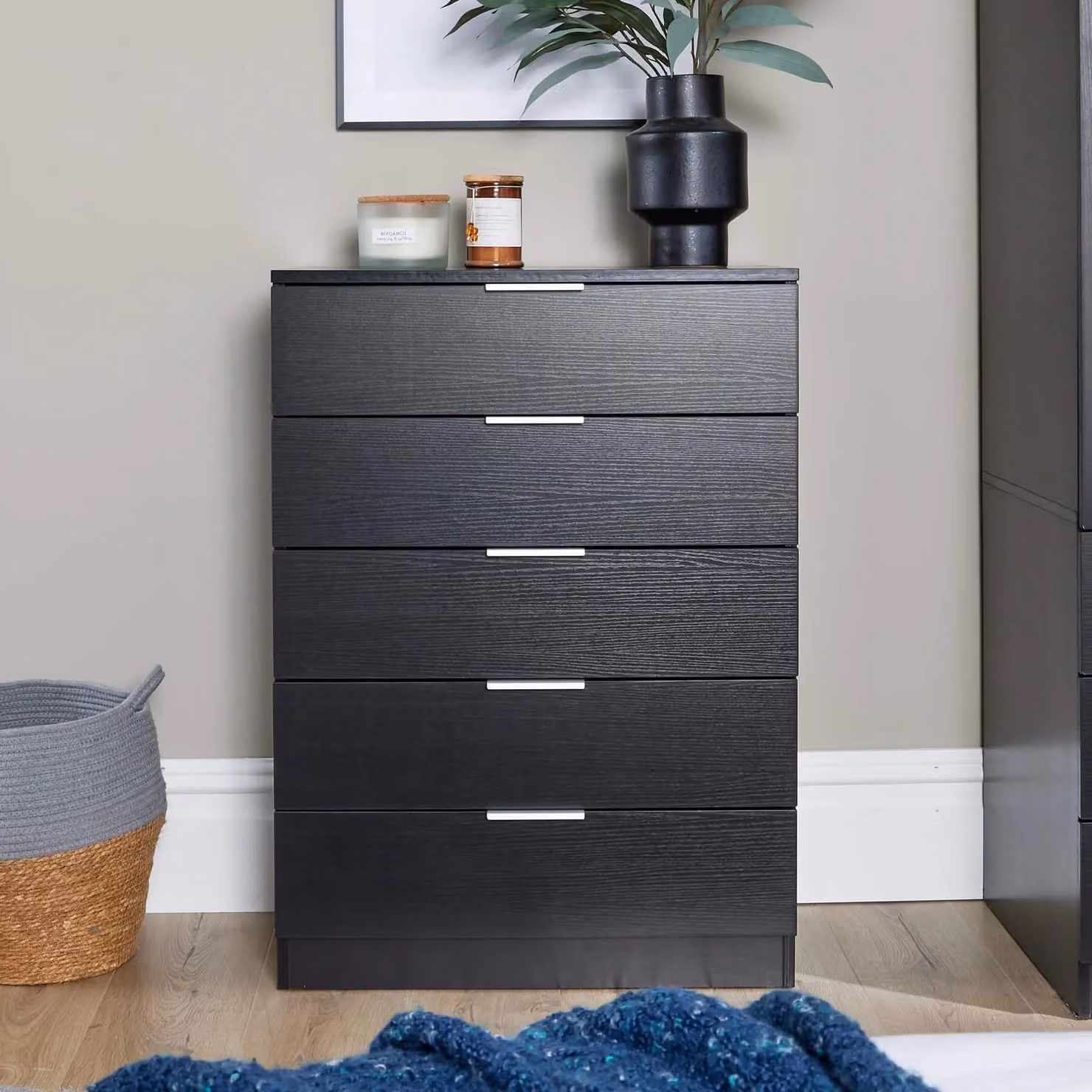 Home Source Phoenix 5 Drawer Chest of Drawers Bedroom Organiser in Black – 2