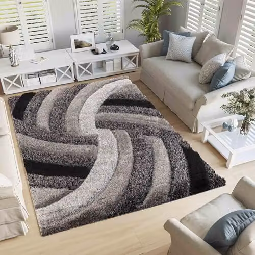 Serdim Rugs California Soft 3D Shimmer Shaggy Living Room Area Rug, Grey, W: 200 cm, D: 290 cm – 1