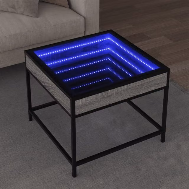 Berkfield Home Infinity LED Coffee Table in Grey Sonoma, W/D/H: 50 x 50 x 41 cm