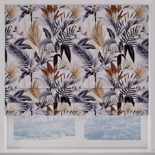 Terrys Made to Measure Blackout Roman Blind in Nutmeg Floral Design, Grey, Brown and Multicolour