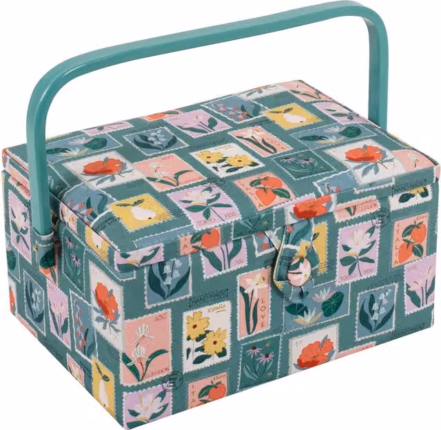 Hobby Gift Medium Sewing Companion Storage Box in Multicolour with Embroidered Stamps