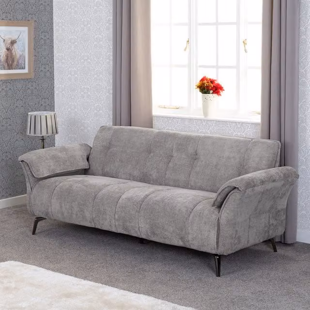 Seconique Amalfi 3 Seater Upholstered Fabric Sofa in Grey