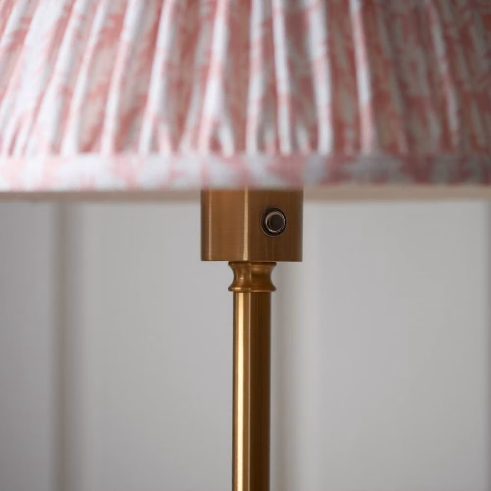 Netlighting Burley Rechargeable LED Floor Lamp with Peach Fabric Leaf Shade and Gold/Brass Metal Base, Dimmable, Diameter: 30 cm – 3