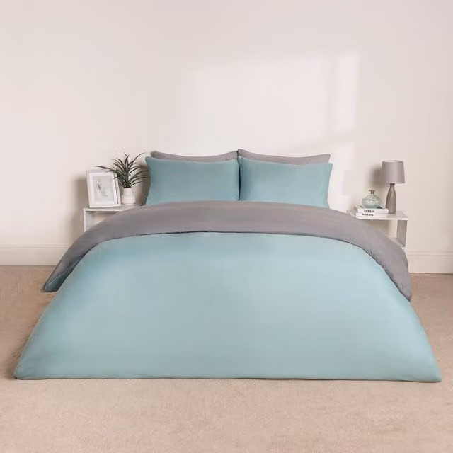 Brentfords Reversible Plain Blue Microfibre Duvet Set with Pillowcase, W: 140 cm, L: 200 cm