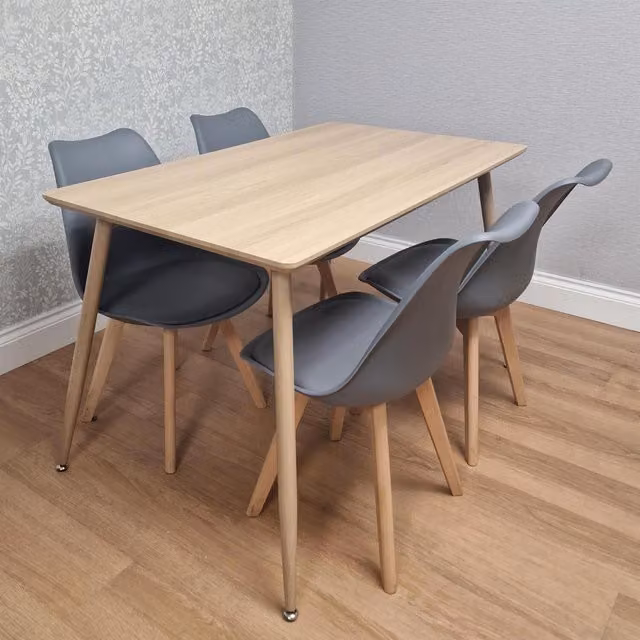 Kosy Koala Modern Rectangular Dining Table Set with 4 Grey Tulip Chairs in Beige, W/D: 120 x 70 cm