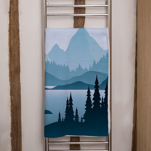 Benjamin Tate Design LTD Modern Graphic Abstract Mountain Landscape Bath Towel in Blue