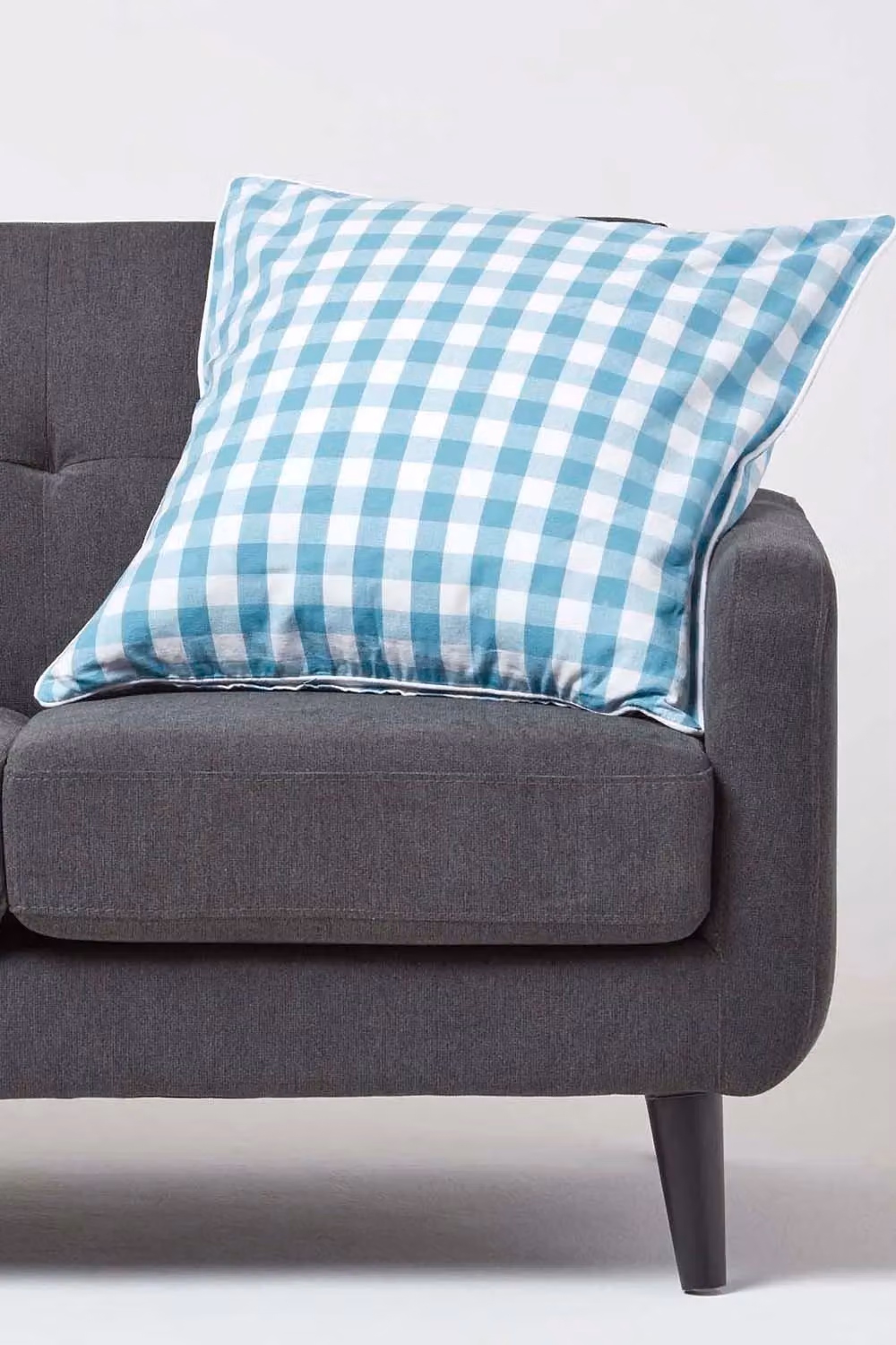 Homescapes Blue and White Gingham Cotton Square Cushion Cover, W/D/H: 60 x 60 x 60 cm – 2