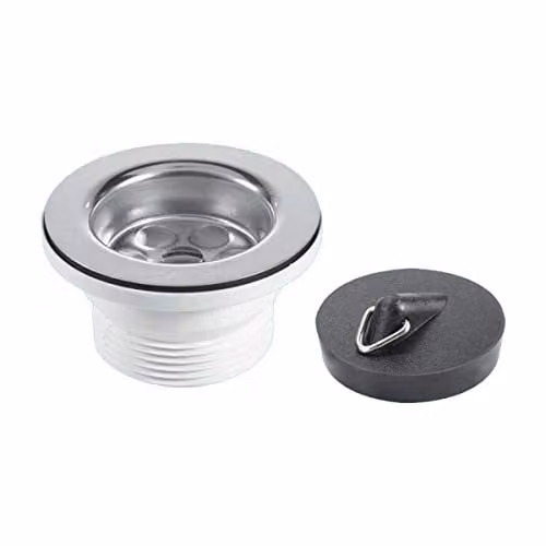 McAlpine Centre Pin Bath Waste with 70mm Stainless Steel Flange and Black PVC Plug BSW10P