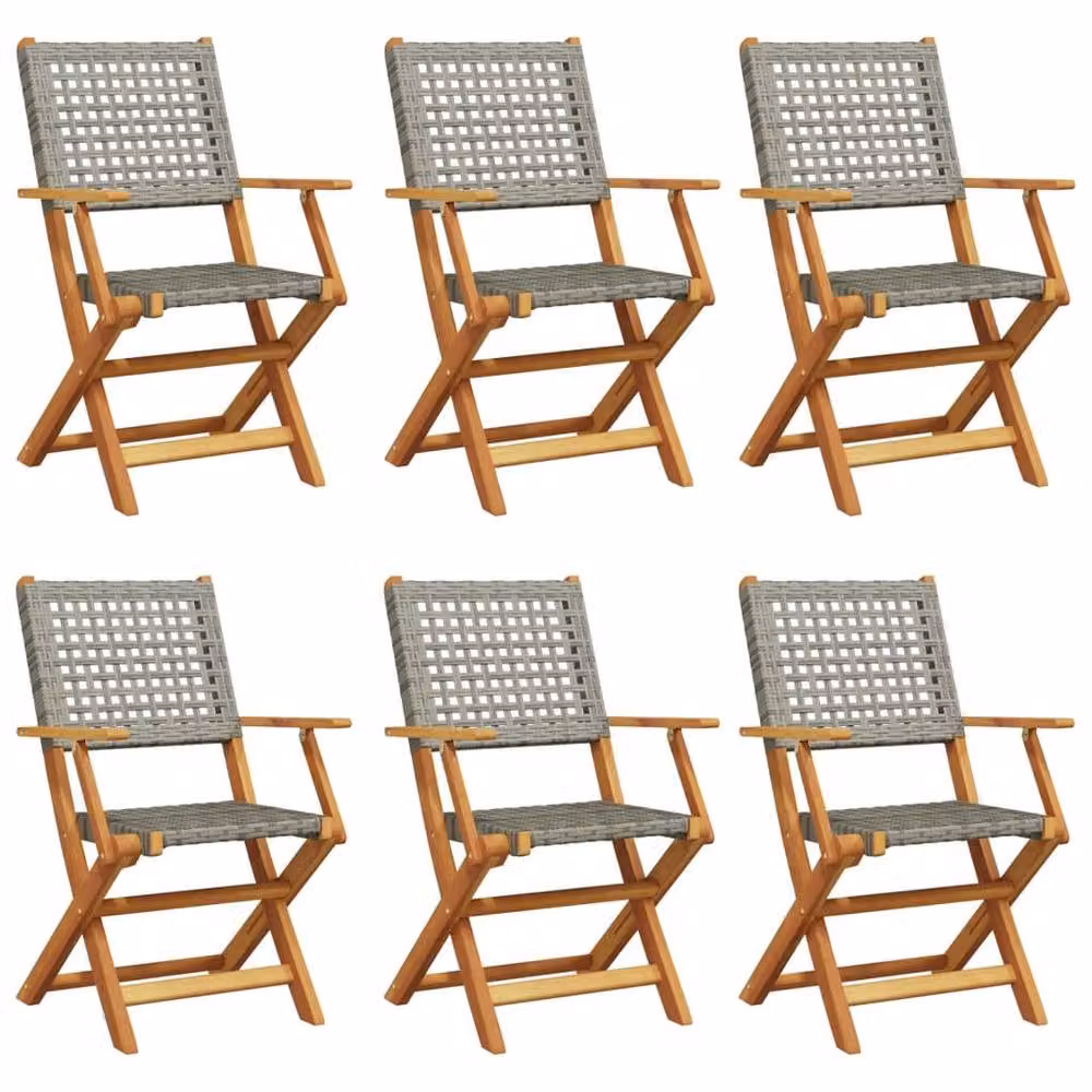 Berkfield Home Beautiful Folding Garden Chairs, 6 Piece Set in Grey Poly Rattan and Oiled Acacia Wood – 3