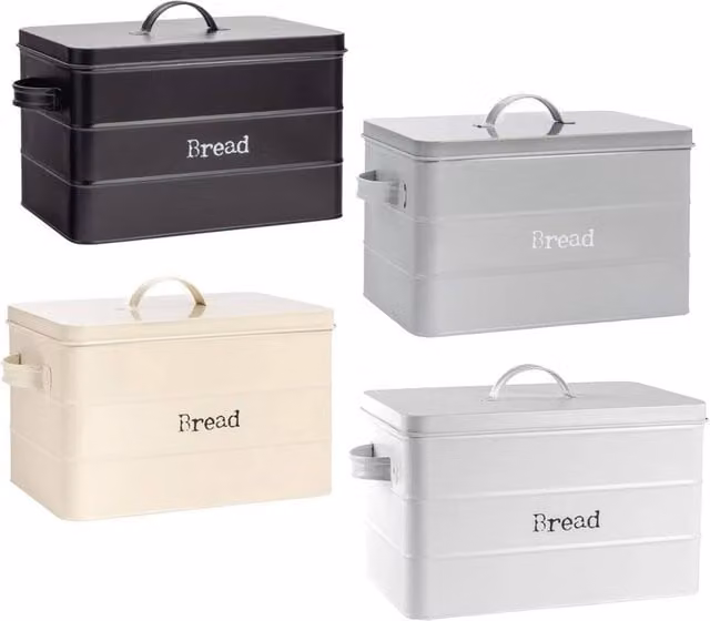 FLAVORA Beige Metal Vintage Tin Kitchen Bread Bin W: 40.0 cm, D: 24.5 cm, H: 22.0 cm – 1