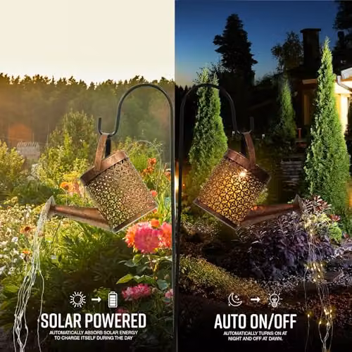 Globrite Solar Watering Can Garden Lights with 48 LED Warm White Retro Outdoor Decorative Waterfall Ornaments, IP65 Waterproof Metal Copper Design – 4