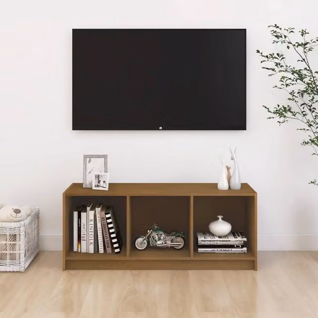 Berkfield Home TV Cabinet in Honey Brown, Solid Pinewood, W/D/H: 104 x 33 x 41 cm