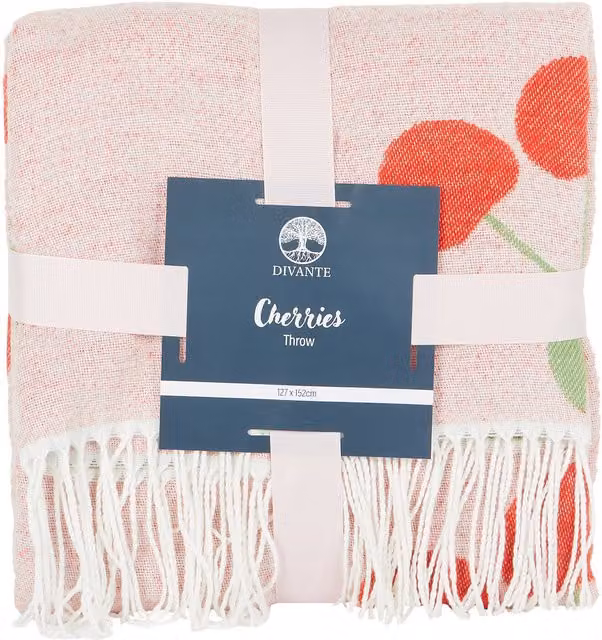 Divante Cherries Jacquard Throw in Pink