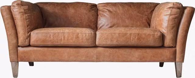 Perch & Parrow Mid-Century Brown Leather Upholstered Sofa