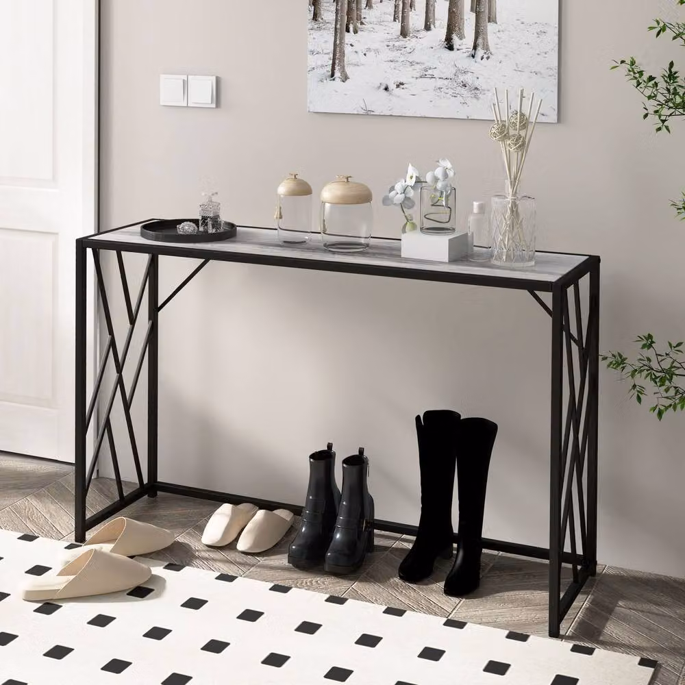 Ergovexa Industrial Rectangular Console Table in Grey and Black, W: 120 cm, D: 35 cm, H: 75 cm – 3
