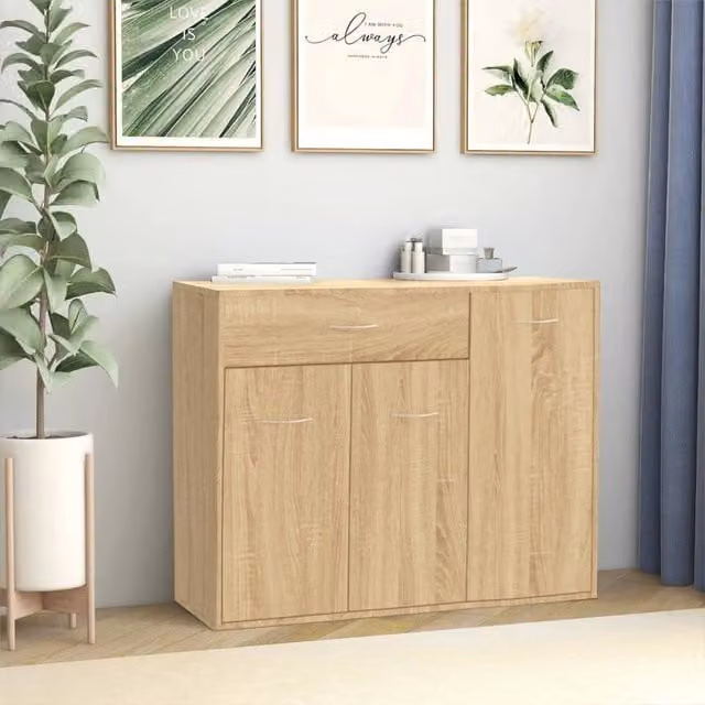 Berkfield Home Sonoma Oak Sideboard in Brown, W/D/H: 88 x 30 x 70 cm