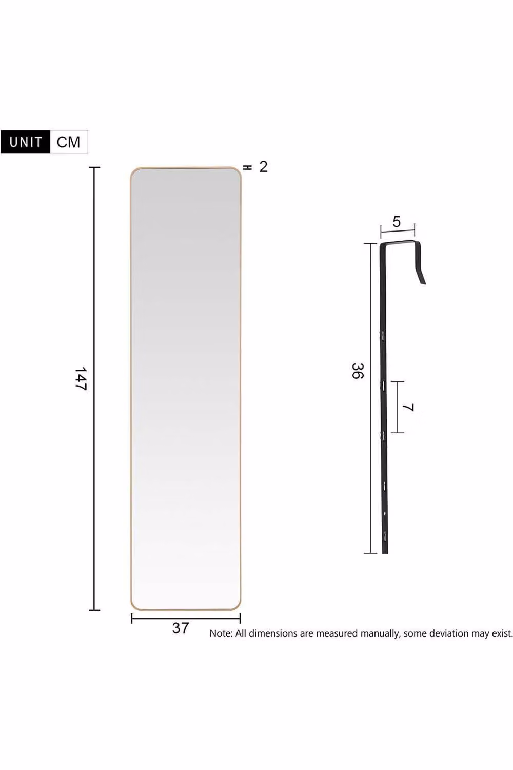 ExtraStar Full Length Over The Door Rectangular Mirror with Gold Metal Frame – 3