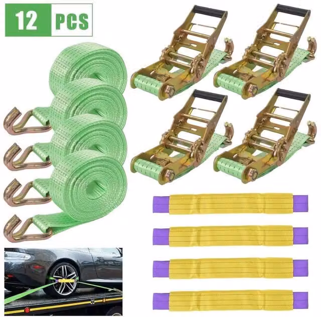 NESTLUNE 5 Ton Recovery Truck Ratchet Straps with Claw Hook in Green – 1
