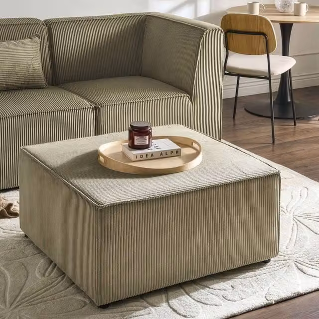 Wyld and Coco Green Corduroy Square Ottoman Footstool – 1