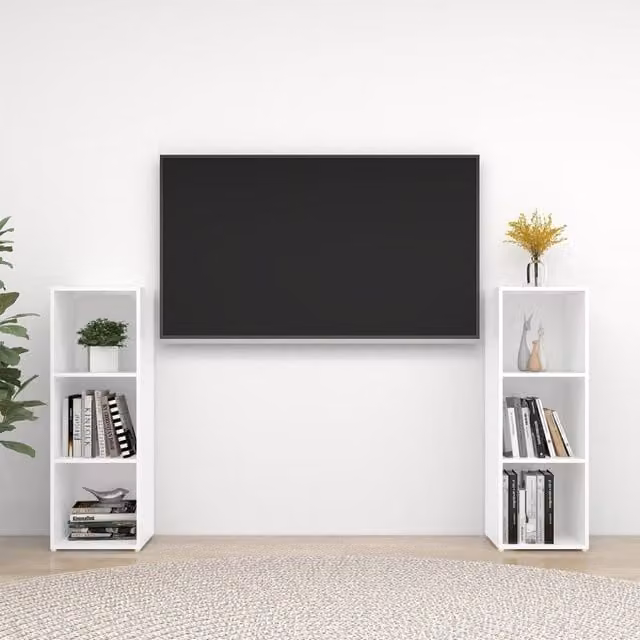 Berkfield Home Set of 2 White Classic TV Cabinets, W/D/H: 107 x 35 x 37 cm – 1