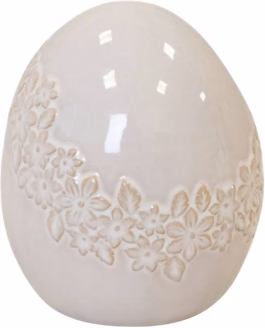 Four Candle Large Ceramic Easter Egg with Floral Garland in Cream and White