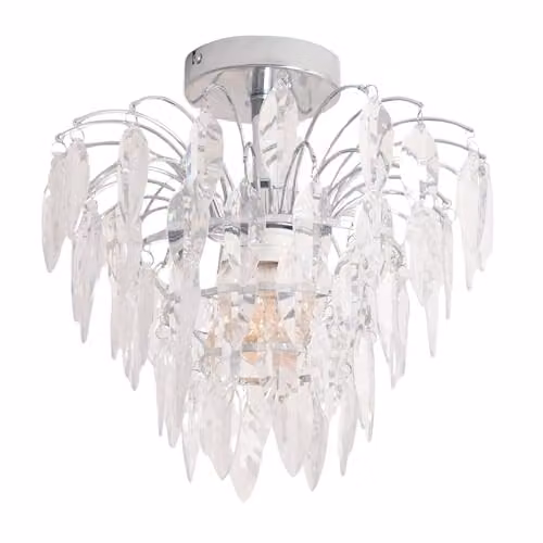ValueLights Silver Chrome Waterfall Ceiling Light with Clear Acrylic Jewel Droplets and Included LED Bulb