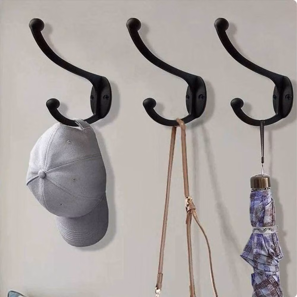 Kelvenix Double Hat and Coat Hooks in Polished Black Metal with 30 Hooks and 60 Screws – 5