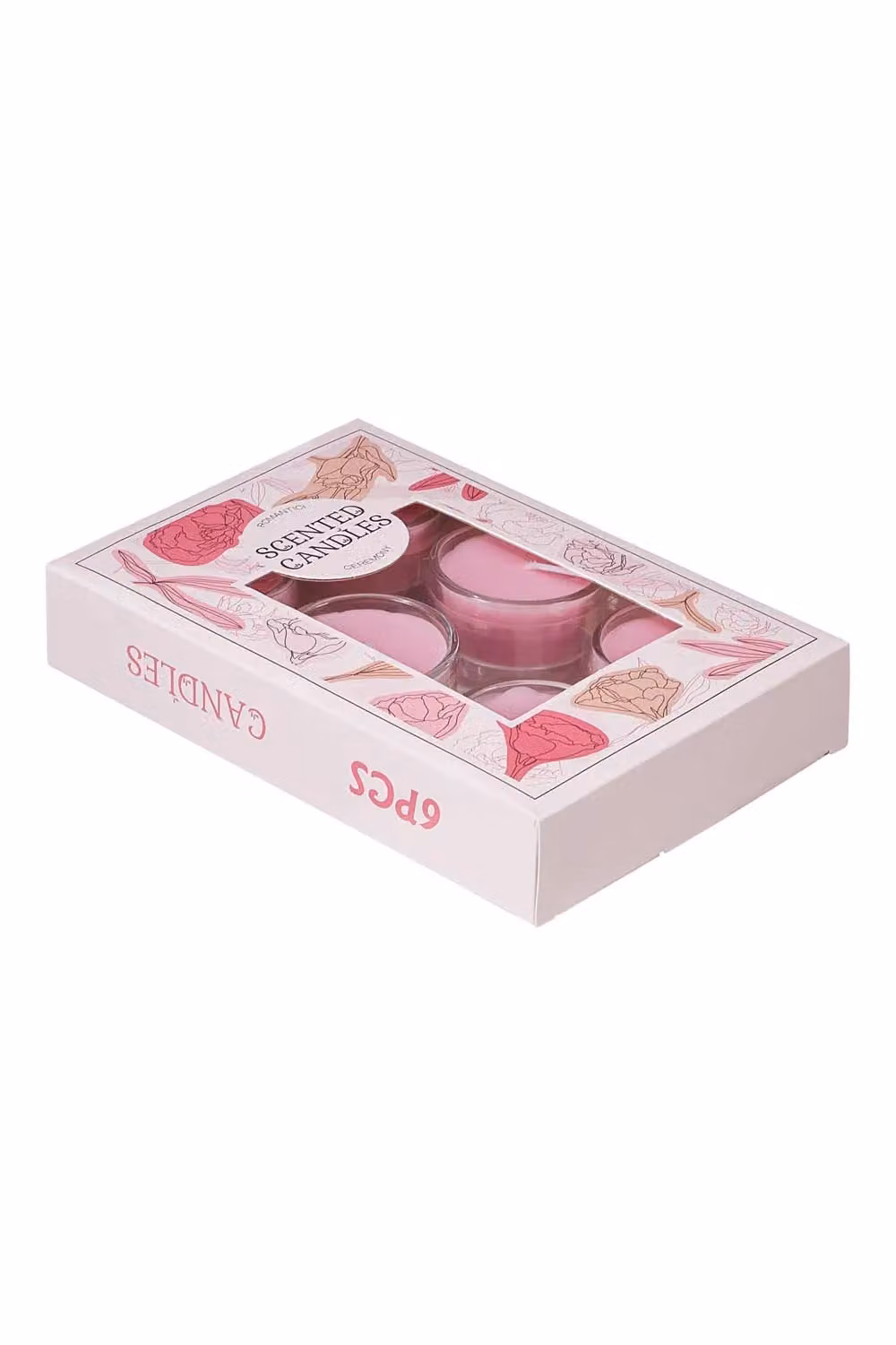 SHEONLY 6-Piece Pink Floral Scented Vegetable Wax Votive Candle Set in Transparent Glass – 3