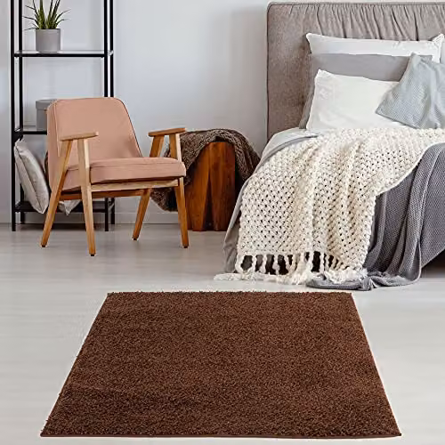 THE RUGS Brown Plain Shaggy Square Rug, W/D: 120 x 120 cm – 3